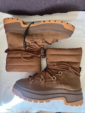 Zara Chestnut Quilted Lace-Up Winter Boots